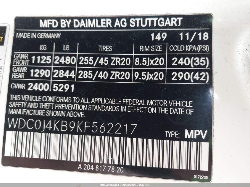 2019 Mercedes-Benz Glc 300 Coupe 4Matic VIN: WDC0J4KB9KF562217 Lot: 43167351