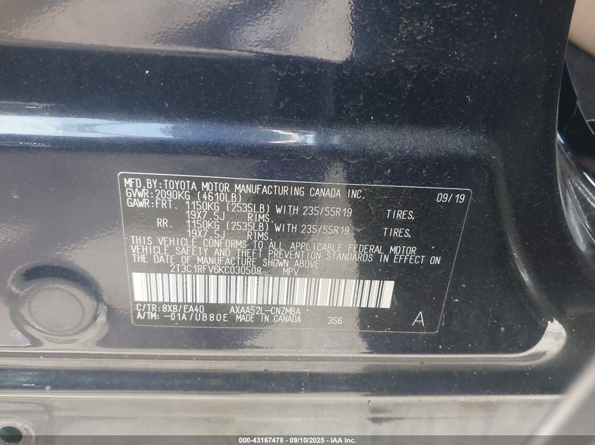 2019 TOYOTA RAV4 XLE PREMIUM - 2T3C1RFV6KC030508