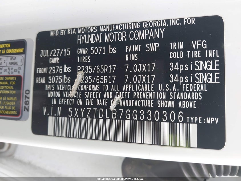 2016 Hyundai Santa Fe Sport 2.4L VIN: 5XYZTDLB7GG330306 Lot: 43167724