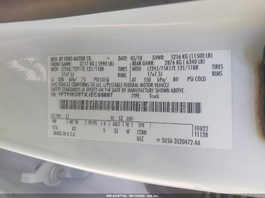 2018 Ford F-350 Xl VIN: 1FT8W3BTXJEC66897 Lot: 43167738