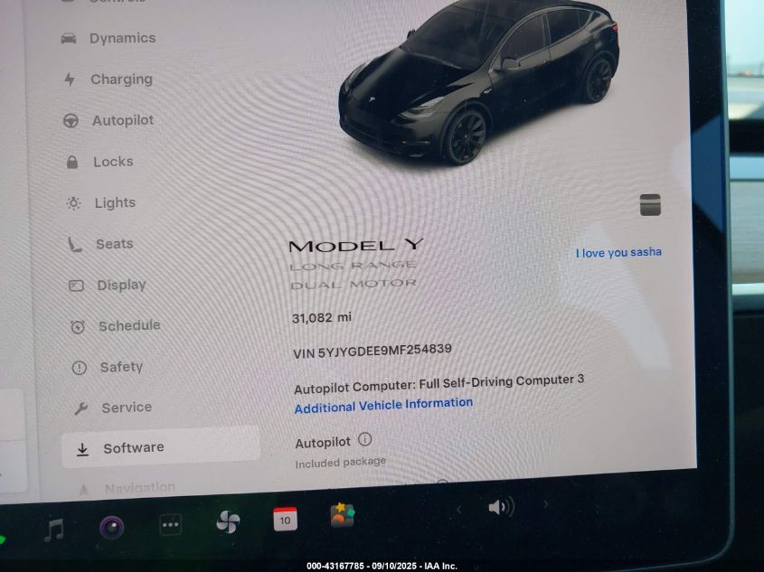 2021 Tesla Model Y Long Range Dual Motor All-Wheel Drive VIN: 5YJYGDEE9MF254839 Lot: 43167785