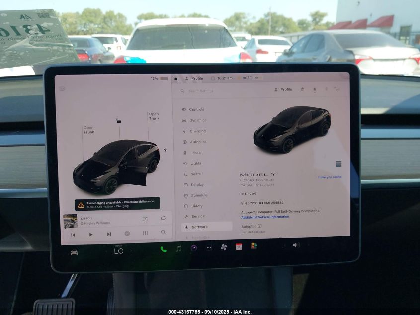 2021 Tesla Model Y Long Range Dual Motor All-Wheel Drive VIN: 5YJYGDEE9MF254839 Lot: 43167785