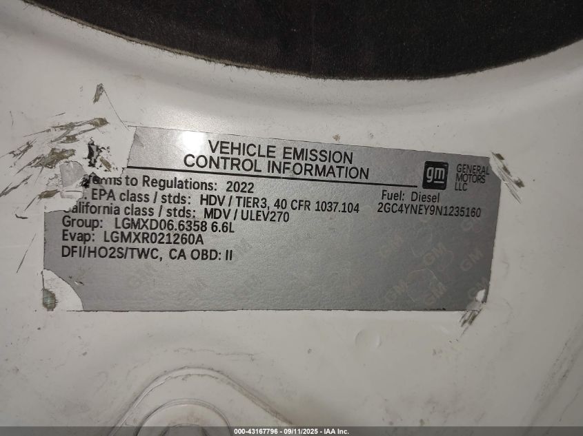 2022 Chevrolet Silverado 2500Hd 4Wd Standard Bed Lt VIN: 2GC4YNEY7N1235156 Lot: 43167796