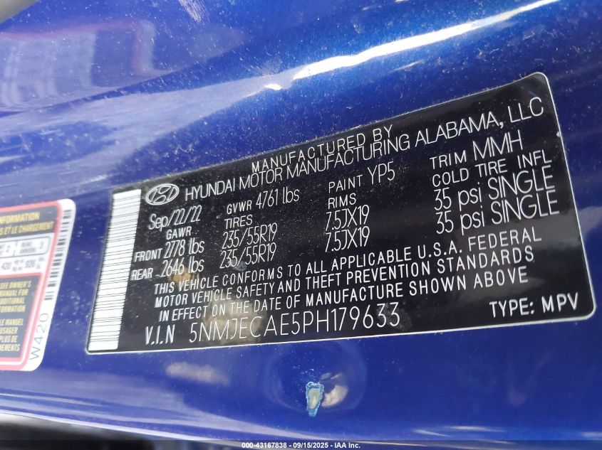 2023 HYUNDAI TUCSON LIMITED 5NMJECAE5PH179633