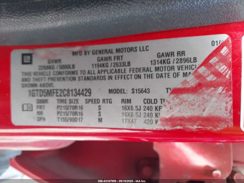 2012 GMC Canyon Sle1 VIN: 1GTD5MFE2C8134429 Lot: 43167998