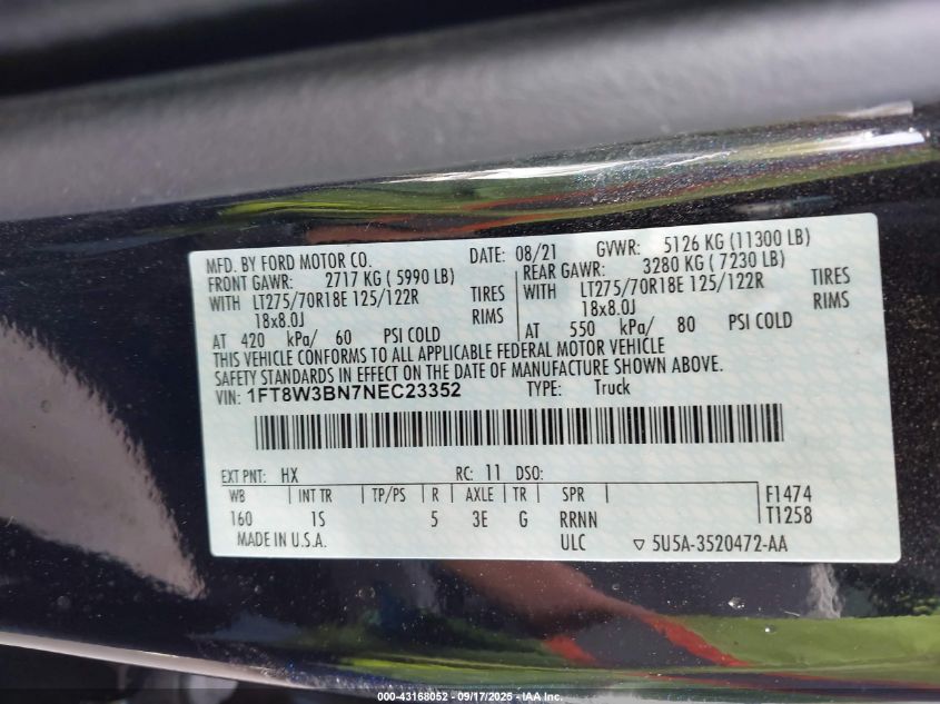 2022 Ford F-350 Xl VIN: 1FT8W3BN7NEC23352 Lot: 43168052