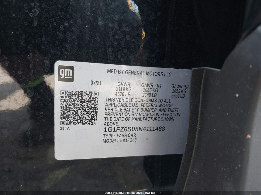 2022 Chevrolet Bolt Euv Fwd Premier VIN: 1G1FZ6S05N4111488 Lot: 43168053