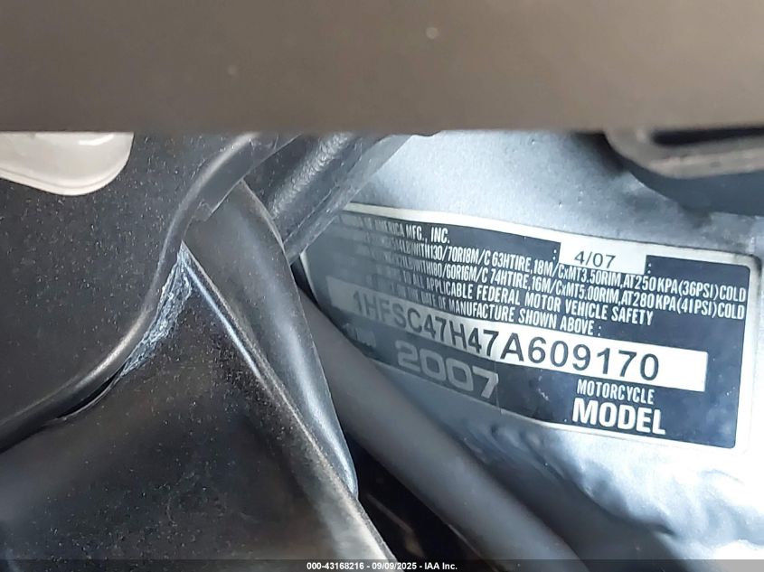 2007 Honda Gl1800 VIN: 1HFSC47H47A609170 Lot: 43168216