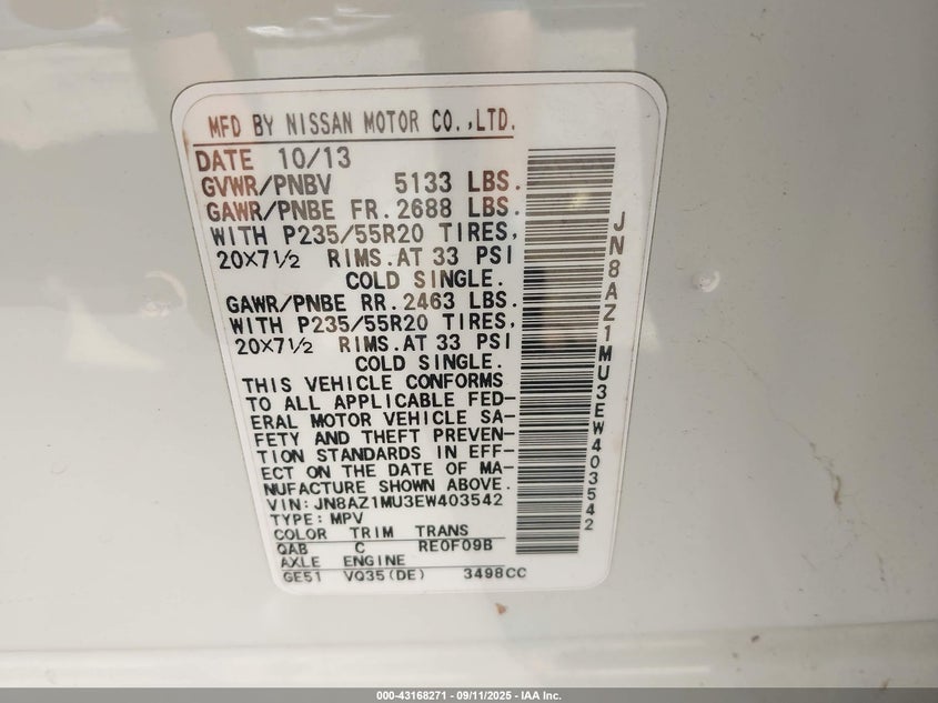 2014 NISSAN MURANO LE - JN8AZ1MU3EW403542