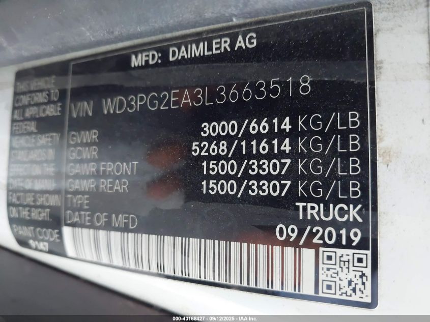 2020 MERCEDES-BENZ METRIS - WD3PG2EA3L3663518