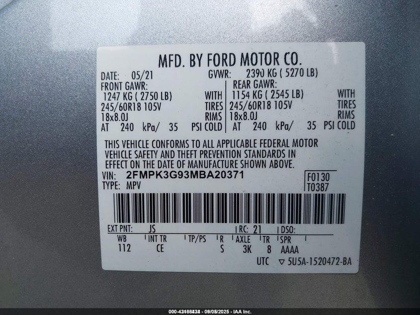 2021 FORD EDGE SE - 2FMPK3G93MBA20371