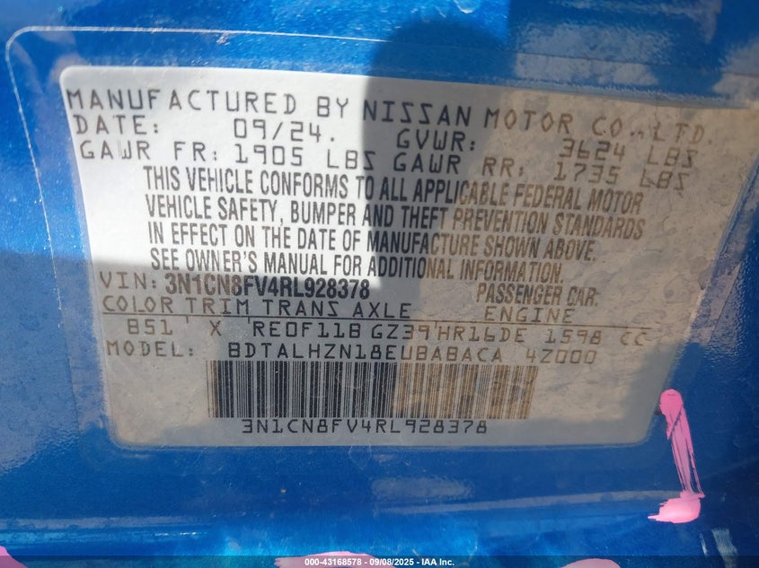 2024 NISSAN VERSA 1.6 SR - 3N1CN8FV4RL928378