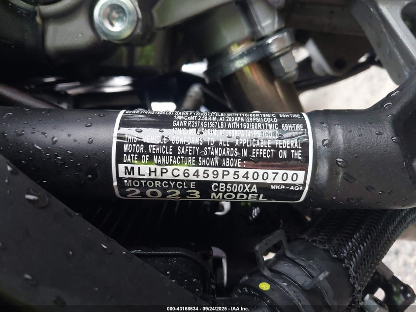 2023 Honda Cb500 Xa VIN: MLHPC6459P5400700 Lot: 43168634