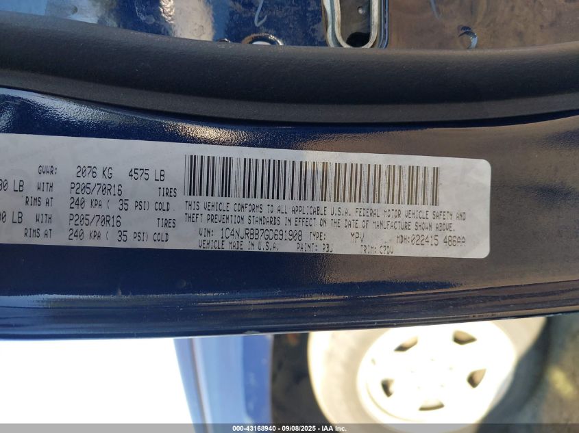 2016 Jeep Patriot Sport VIN: 1C4NJRBB7GD69190 Lot: 43168940