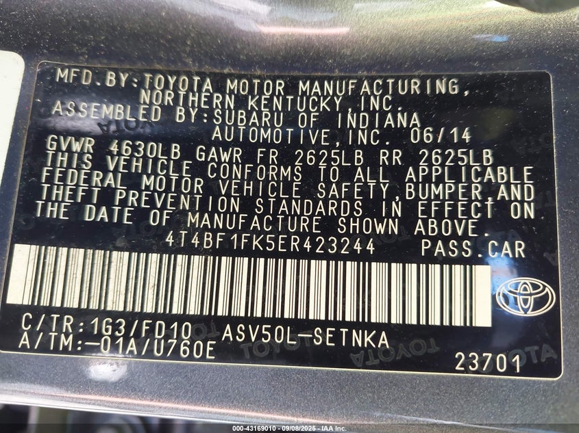 2014 TOYOTA CAMRY LE - 4T4BF1FK5ER423244