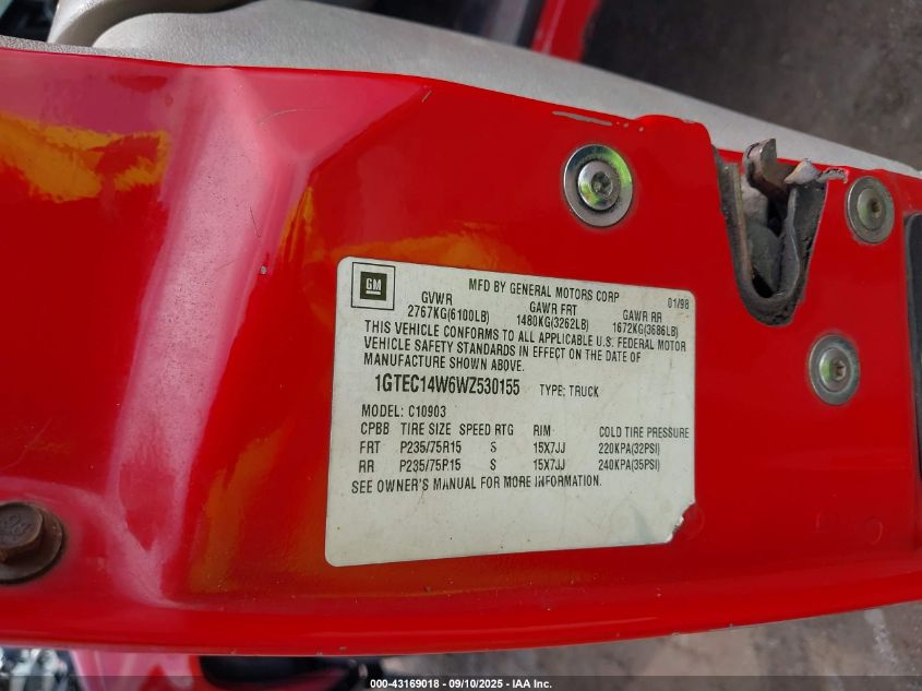 1998 GMC Sierra 1500 Special VIN: 1GTEC14W6WZ530155 Lot: 43169018