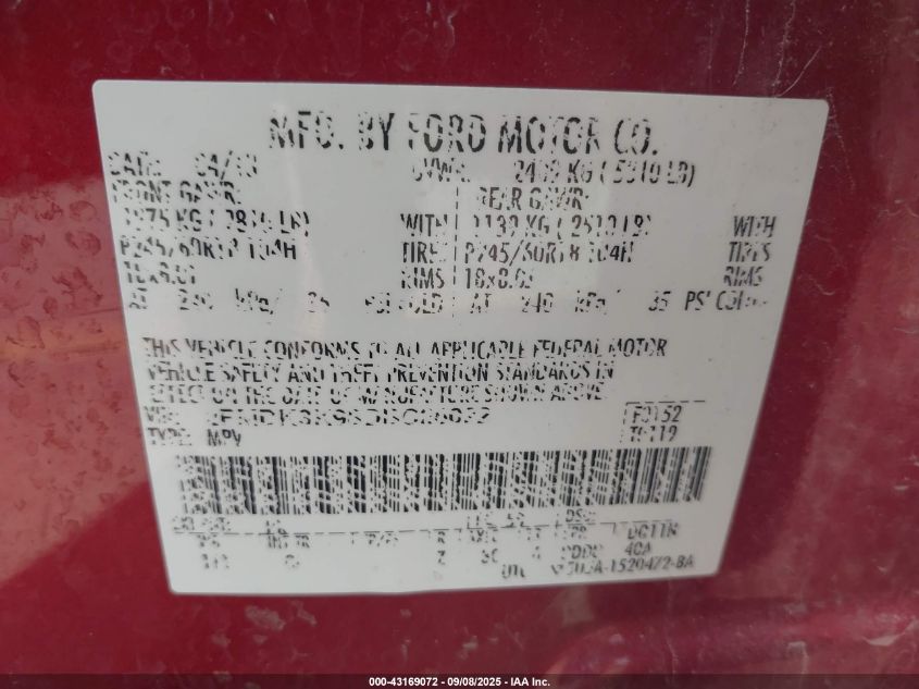 2013 Ford Edge Limited VIN: 2FMDK3K98DBC26022 Lot: 43169072