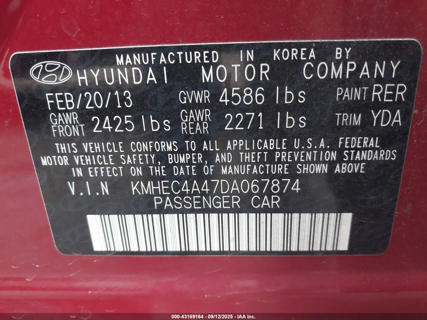 2013 HYUNDAI SONATA HYBRID LIMITED W/PANORAMIC SUNROOF PKG - KMHEC4A47DA067874