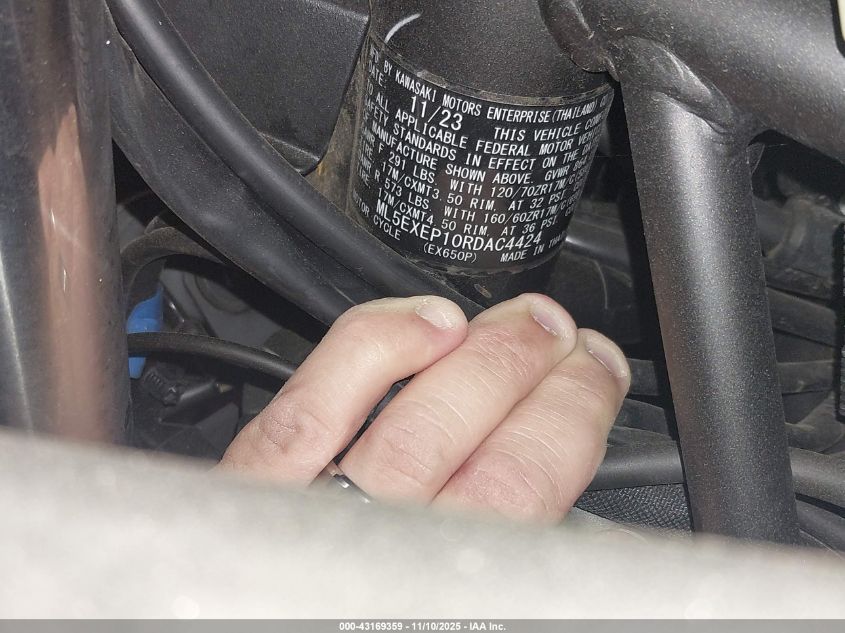 2024 Kawasaki Ex650 P VIN: ML5EXEP10RDAC4424 Lot: 43169359