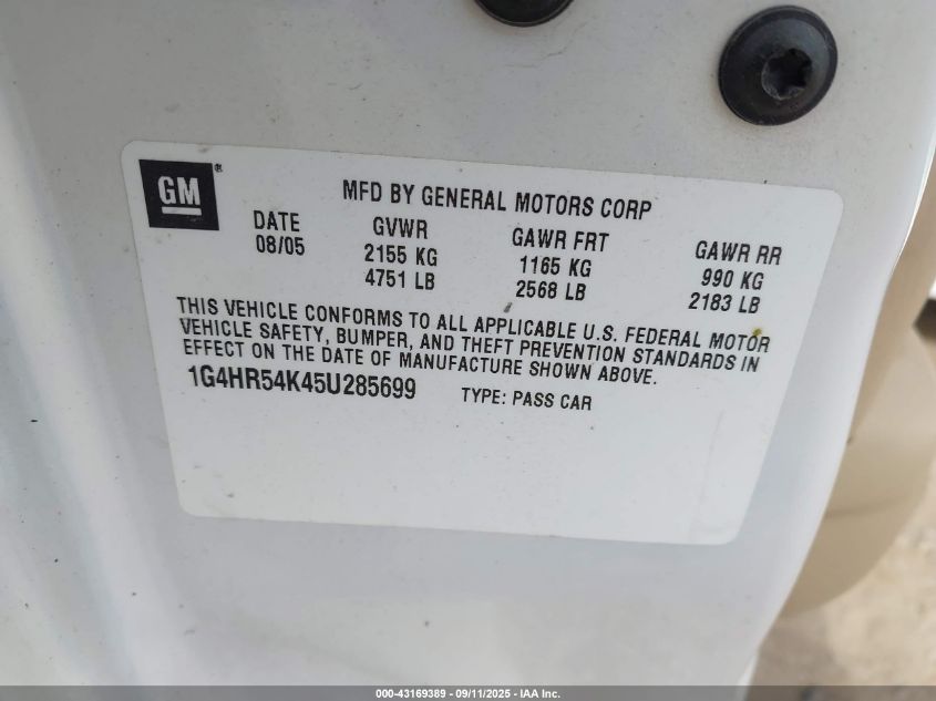 2005 Buick Lesabre VIN: 1G4R54K45U285699 Lot: 43169389
