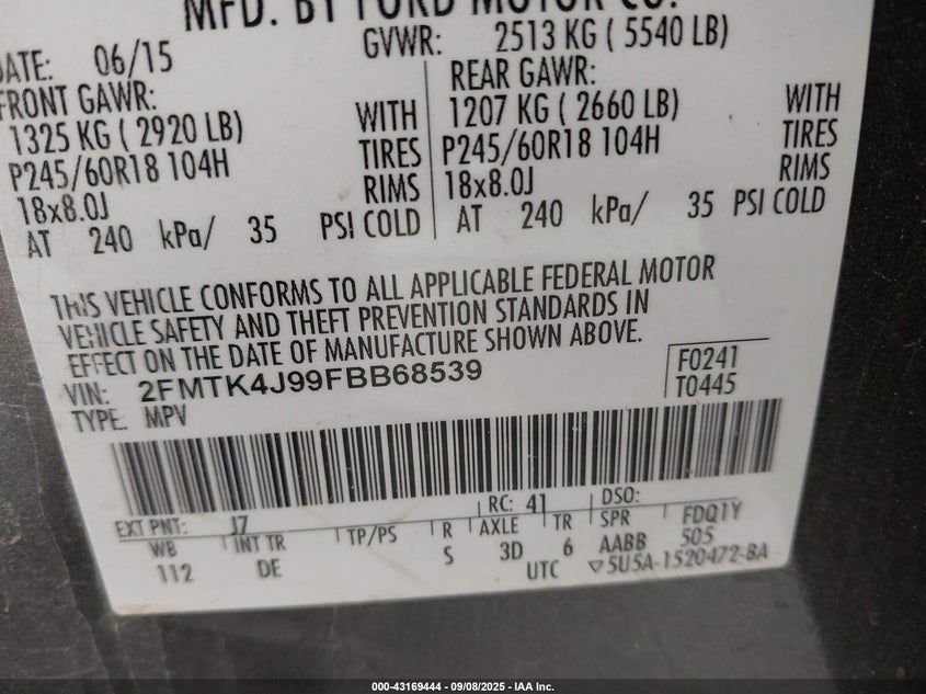 2015 FORD EDGE SEL - 2FMTK4J99FBB68539