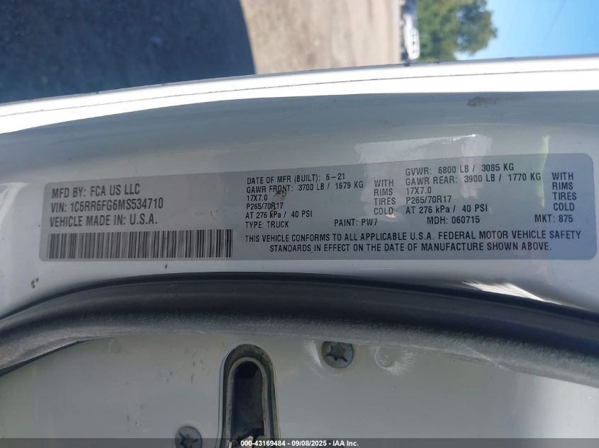 2021 Ram 1500 Classic Tradesman 4X2 6'4 Box VIN: 1C6RR6FG6MS534710 Lot: 43169484