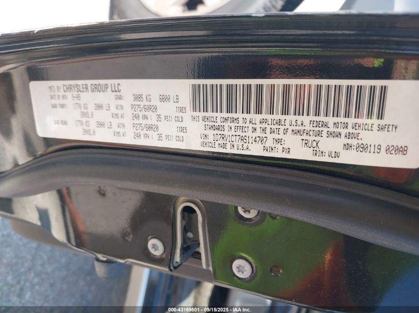 2010 Dodge Ram 1500 VIN: 1D7RV1CT7AS114707 Lot: 43169501