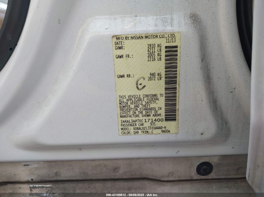 2014 Nissan Altima 2.5/S/Sv/Sl VIN: 1N4AL3AP7EC171400 Lot: 43169512