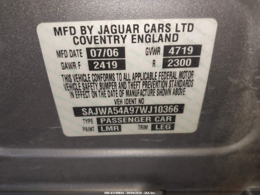 2007 Jaguar X-Type 3.0 VIN: SAJWA54A97WJ10366 Lot: 43169604