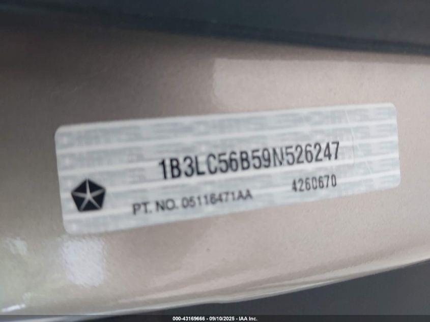 2009 Dodge Avenger R/T VIN: 1B3LC56B59N526247 Lot: 43169666