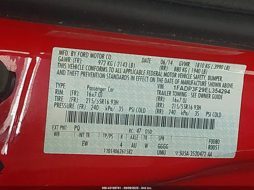 2014 FORD FOCUS SE 1FADP3F29EL354294