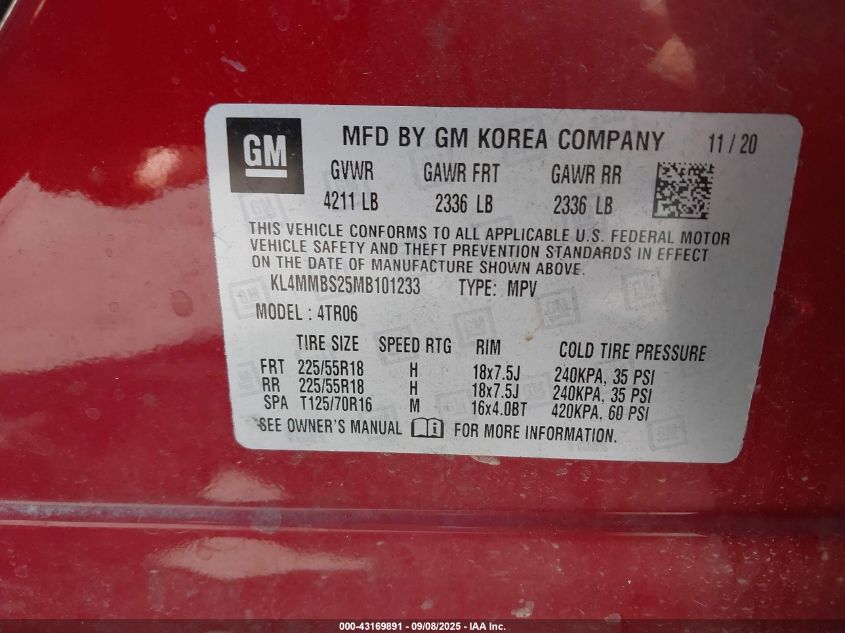 2021 Buick Encore Gx Fwd Preferred VIN: KL4MMBS25MB101233 Lot: 43169891