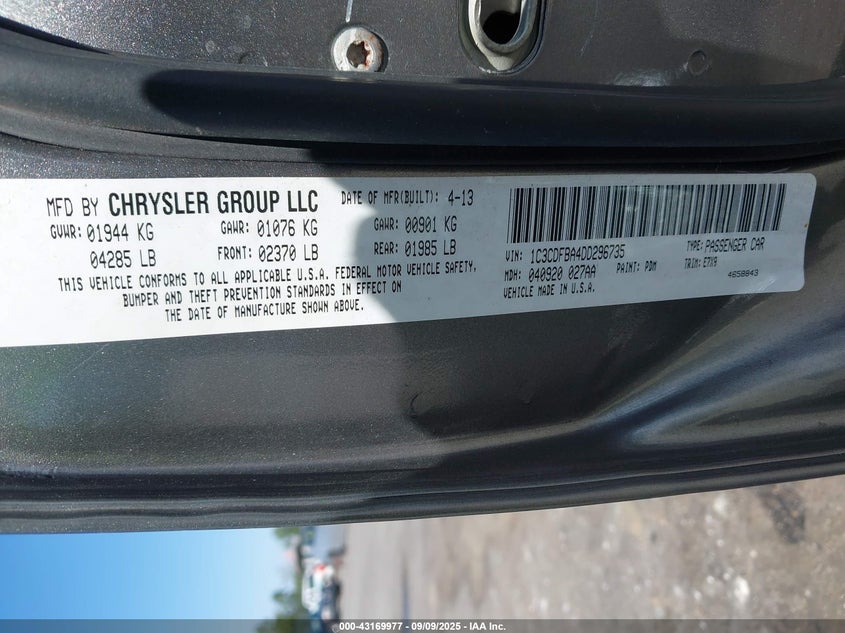 2013 DODGE DART SXT 1C3CDFBA4DD296735