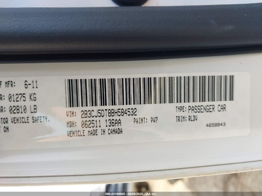 2011 Dodge Challenger R/T VIN: 2B3CJ5DT8BH584532 Lot: 43169985