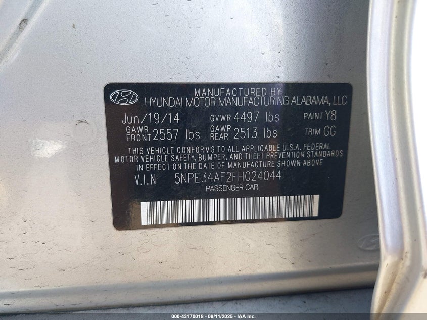 2015 HYUNDAI SONATA LIMITED - 5NPE34AF2FH024044