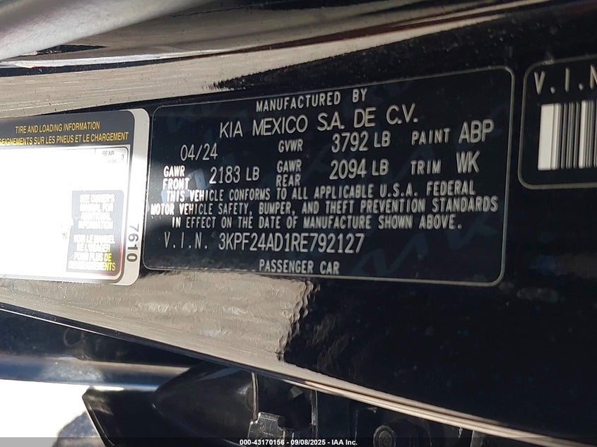 VIN 3KPF24AD1RE792127 2024 KIA FORTE LXS