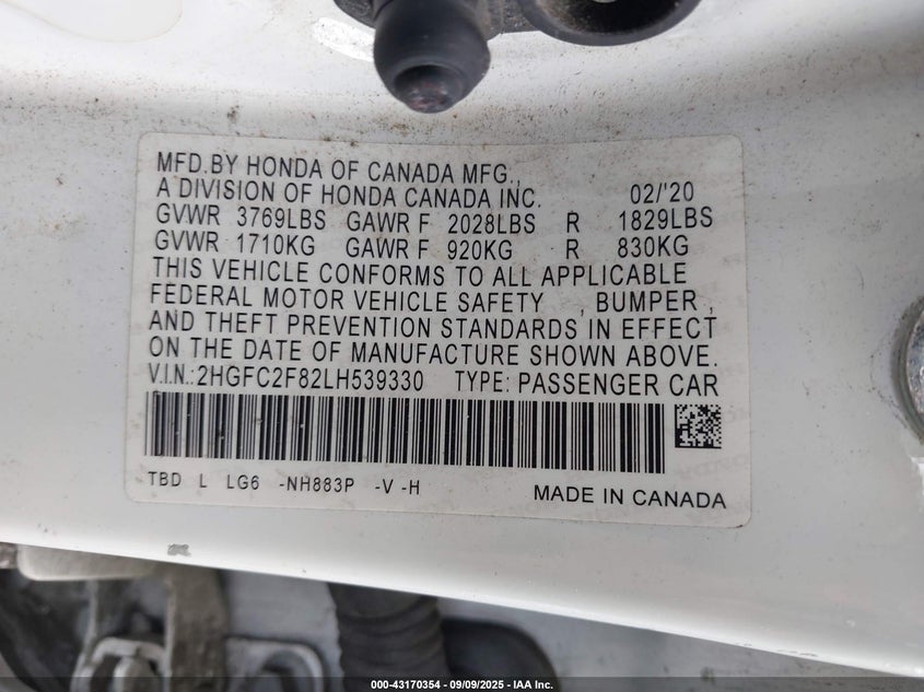 2020 HONDA CIVIC SPORT - 2HGFC2F82LH539330