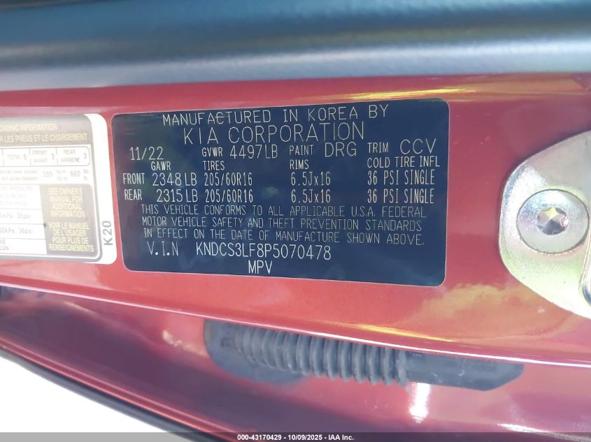 2023 Kia Niro Plug-In Hybrid Ex VIN: KNDCS3LF8P5070478 Lot: 43170429