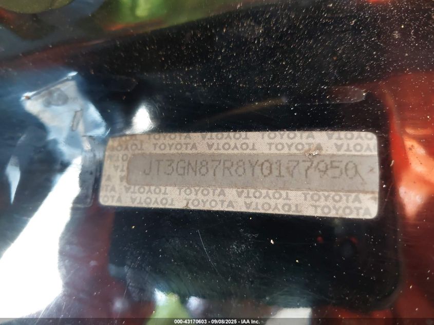 2000 Toyota 4Runner Limited V6 VIN: JT3GN87R8Y0177950 Lot: 43170603