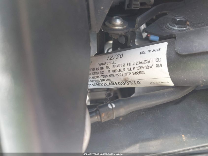 2021 Yamaha Mt07 VIN: JYARM32E4MA000374 Lot: 43170647