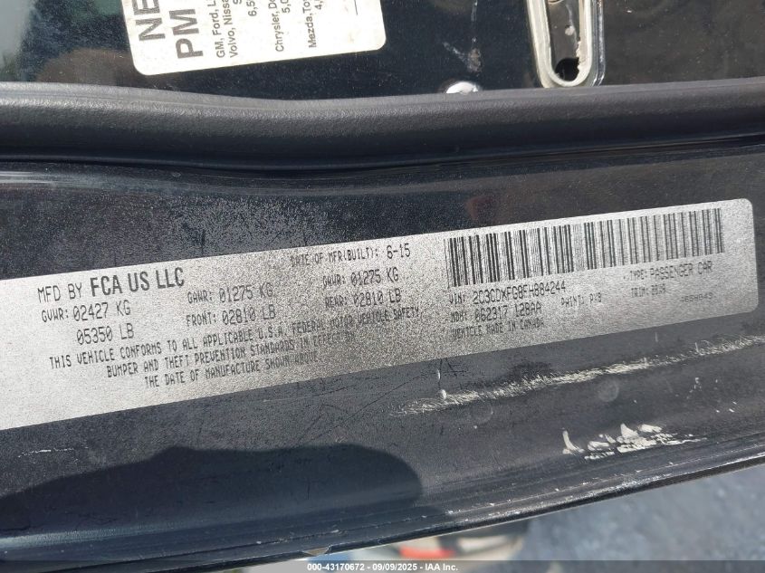 2015 Dodge Charger Se VIN: 2C3CDXFG8FH884244 Lot: 43170672