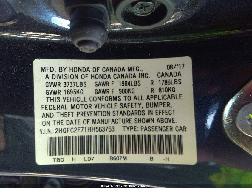 2017 HONDA CIVIC EX 2HGFC2F71HH563763