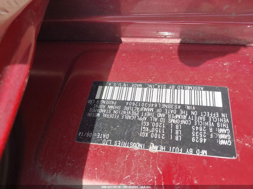 2015 Subaru Legacy 3.6R Limited VIN: 4S3BNEL64F3012604 Lot: 43170710