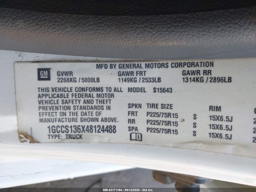 2004 Chevrolet Colorado Ls VIN: 1GCCS136X48124488 Lot: 43171164