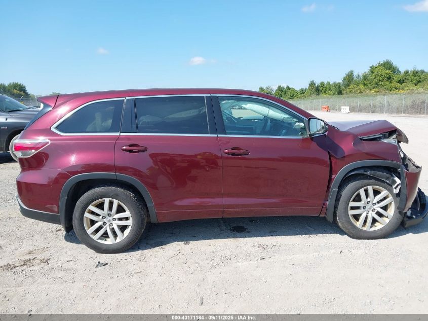2015 Toyota Highlander Le V6 VIN: 5TDBKRFH1FS192460 Lot: 43171184