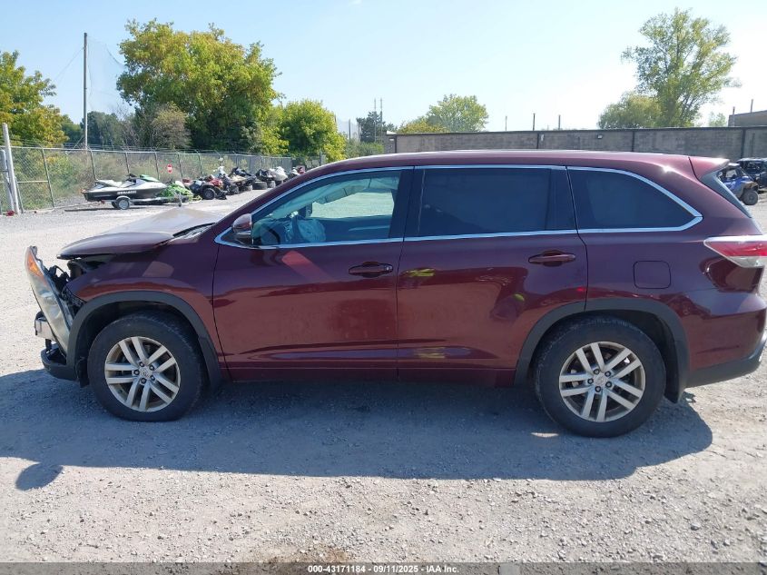 2015 Toyota Highlander Le V6 VIN: 5TDBKRFH1FS192460 Lot: 43171184