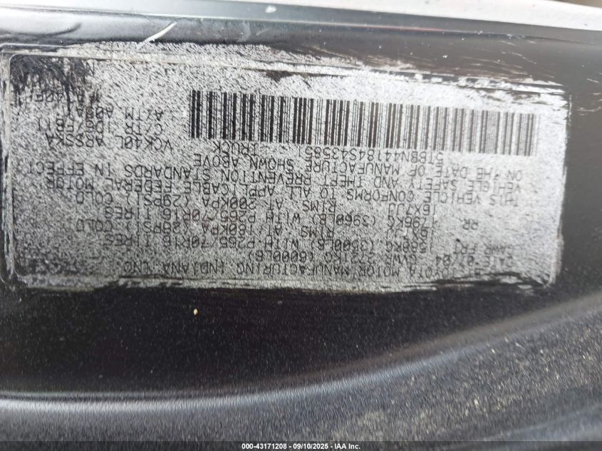 2004 Toyota Tundra Sr5 VIN: 5TBBN44184S435851 Lot: 43171208