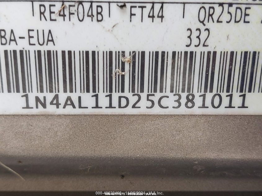 2005 Nissan Altima 2.5 S VIN: 1N4AL11D25C381011 Lot: 43171273