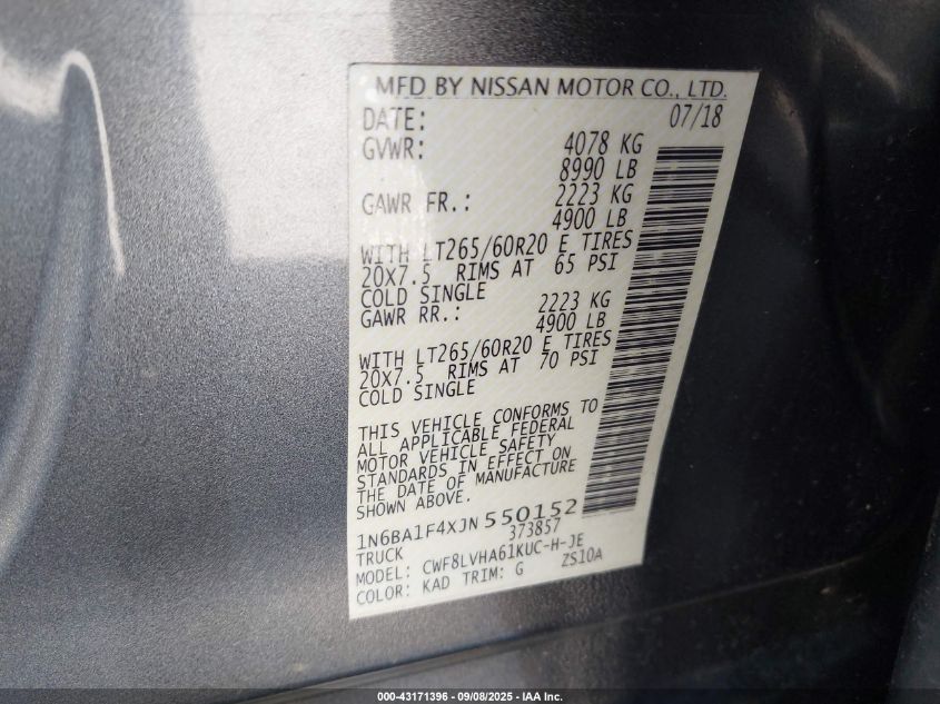 2018 Nissan Titan Xd Sl Diesel VIN: 1N6BA1F4XJN550152 Lot: 43171396