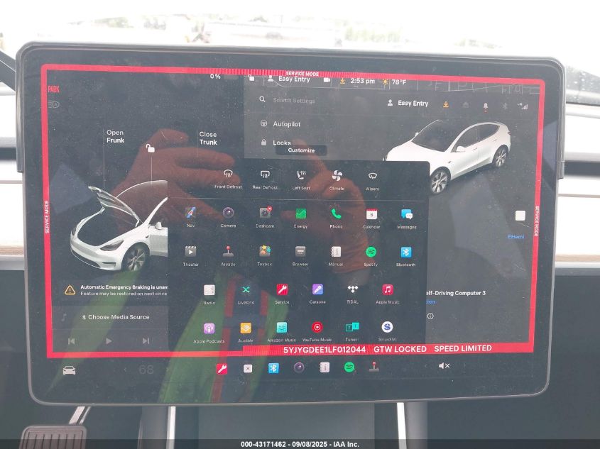 2020 Tesla Model Y Long Range Dual Motor All-Wheel Drive VIN: 5YJYGDEE1LF012044 Lot: 43171462